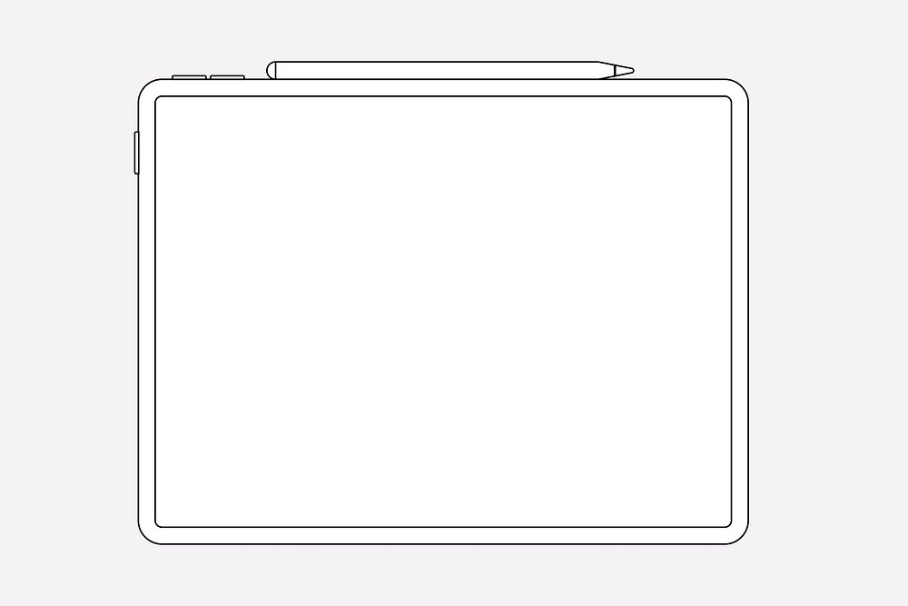 Tablet blank white screen, stylus charging on top, digital device psd illustration