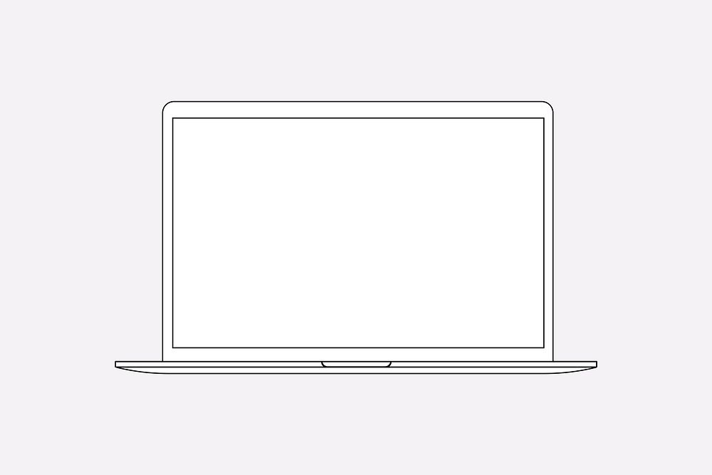 Laptop outline, blank screen digital device psd illustration