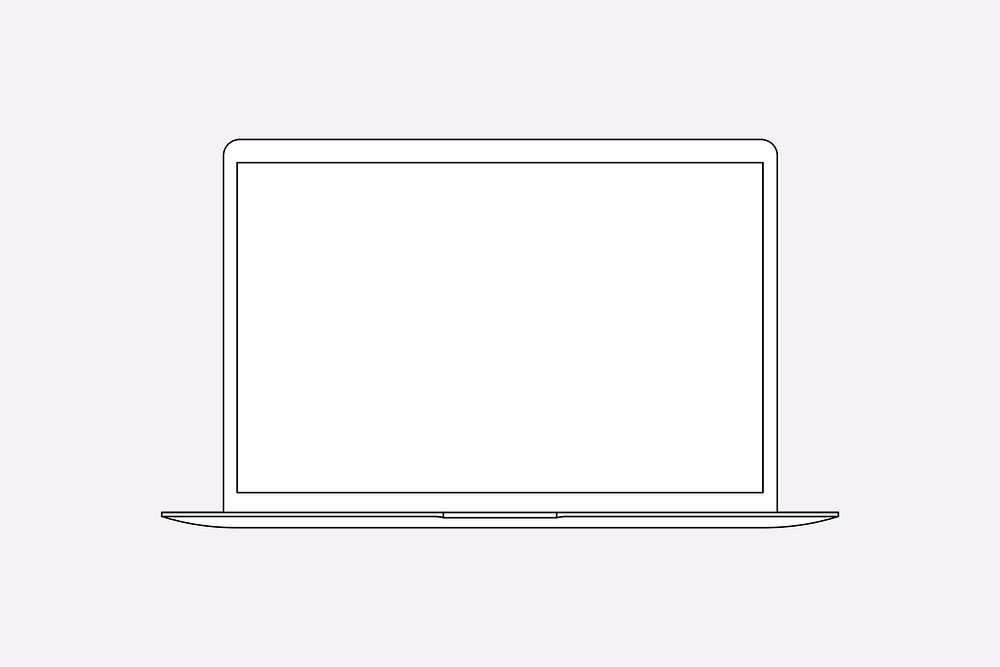 Laptop outline, blank screen digital device psd illustration