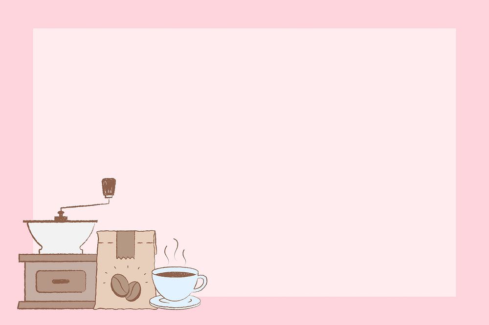Coffee frame background, pink wallpaper psd