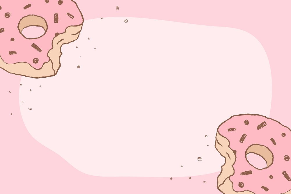 Donut pink background frame, cute illustration wallpaper