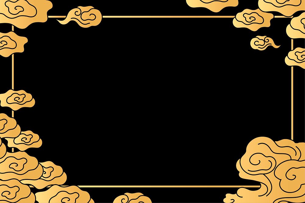 Gold frame background, oriental cloud illustration vector