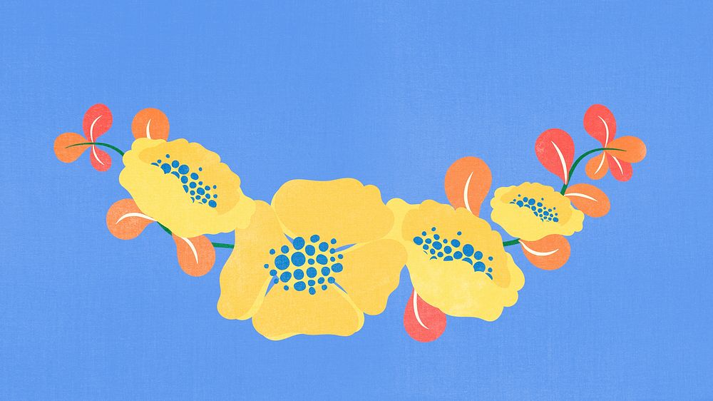 Flower divider, yellow flat design sticker psd illustration