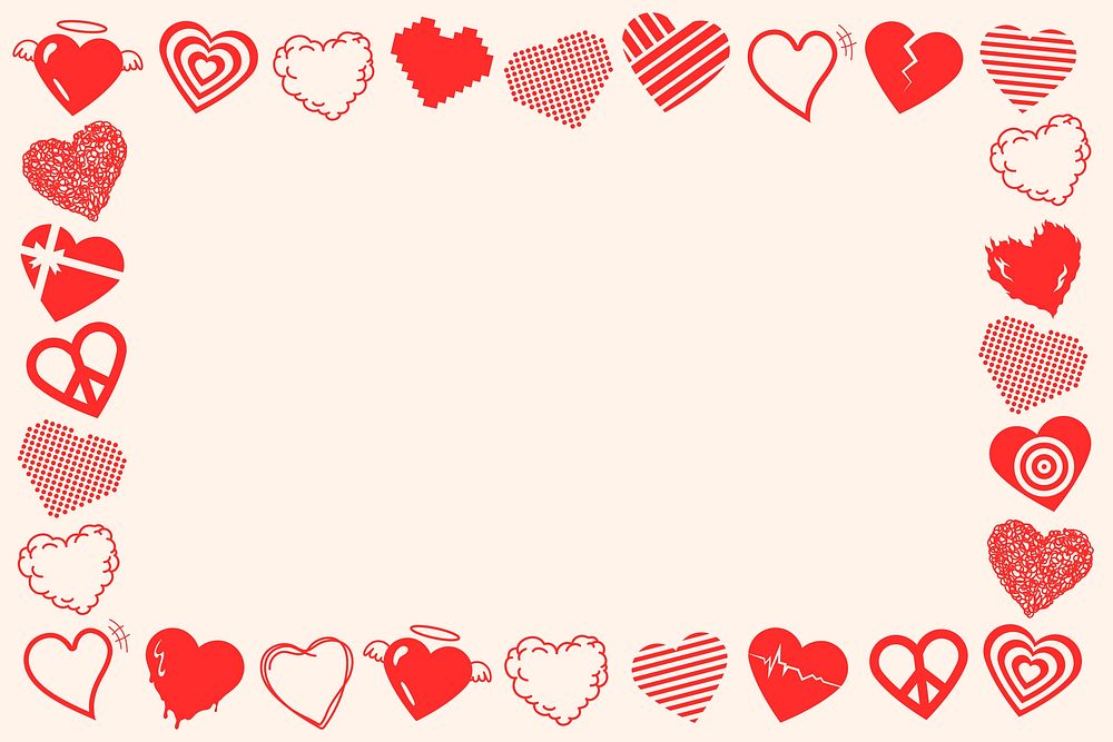 Red heart frame psd, cute border design