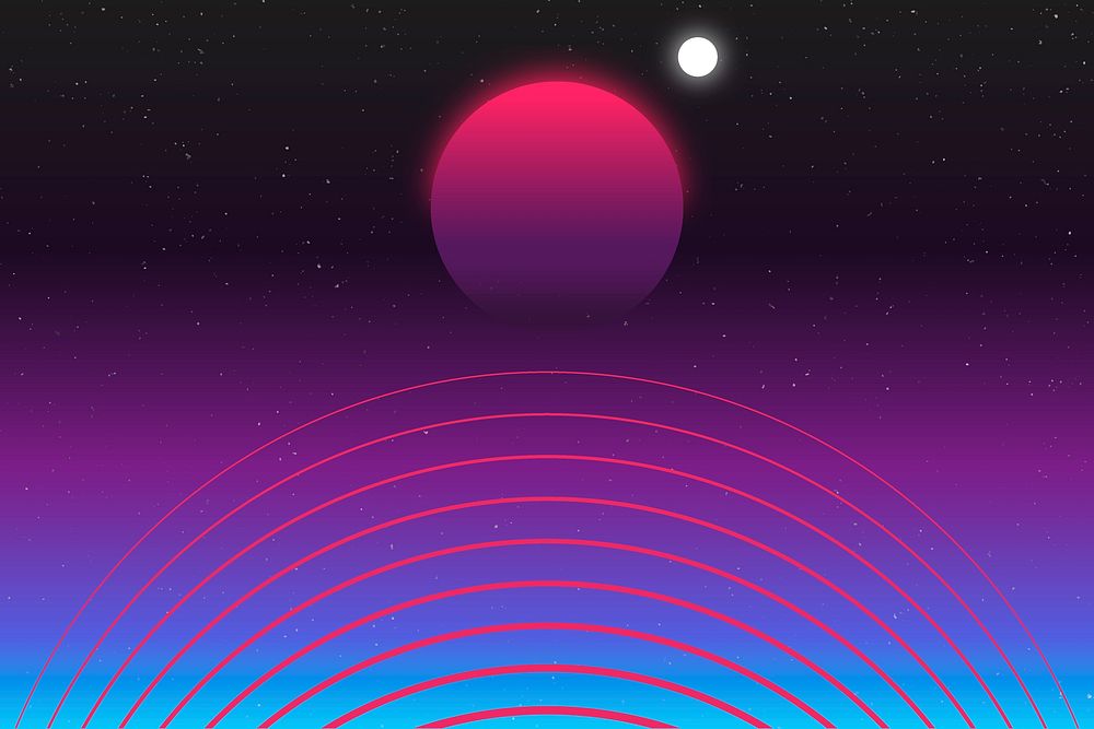Retro futuristic background, pink neon gradient with galaxy illustration vector