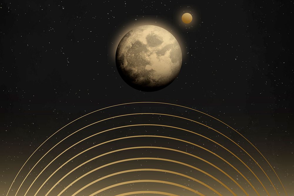 Space moon background, beautiful gold galaxy illustration