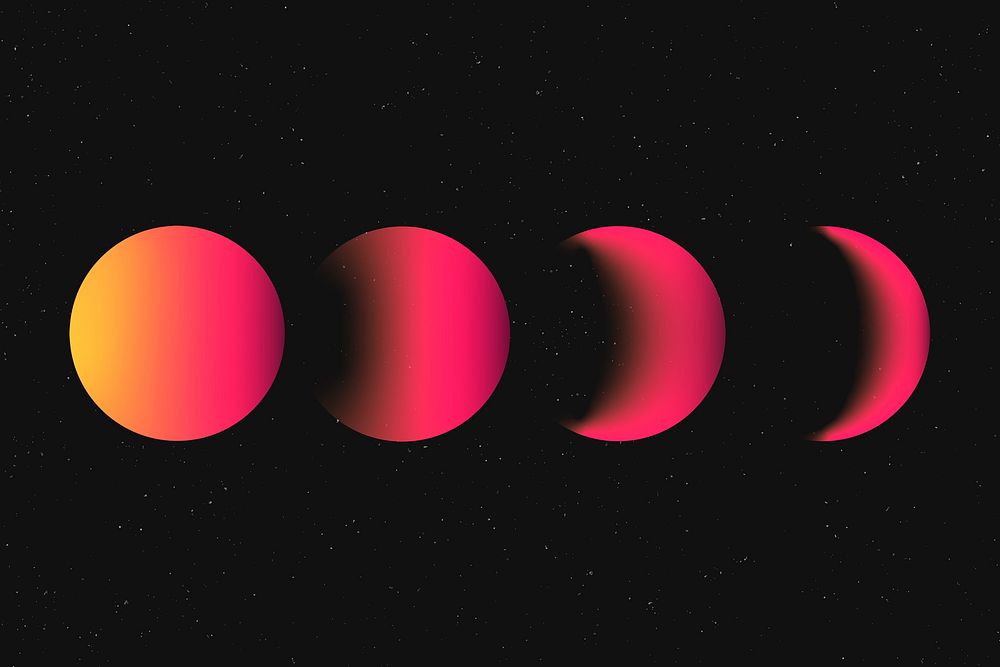 Moon phases background, retro neon pink astronomy image