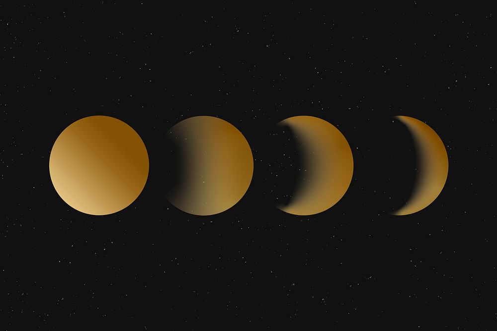 Moon phases background, retro aesthetic gold astronomy image