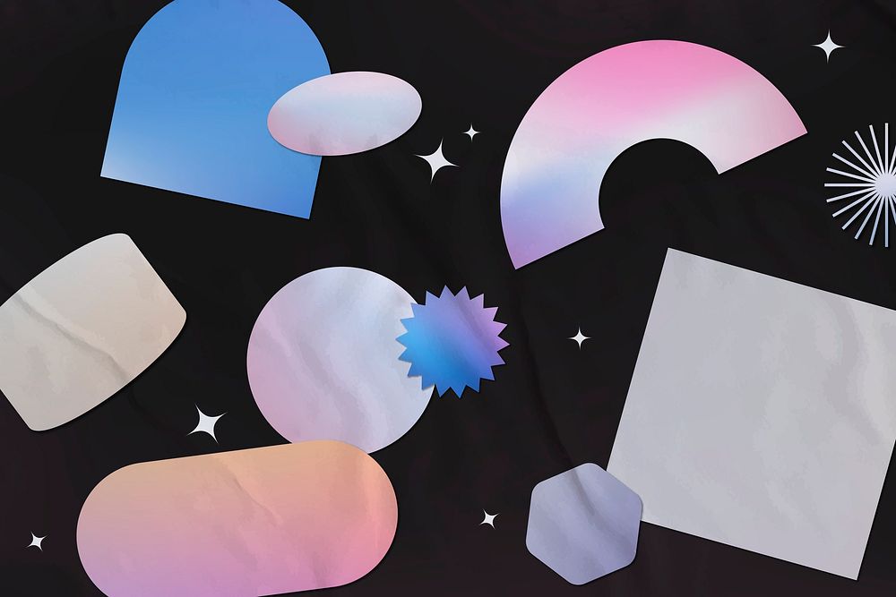 Abstract memphis background, holographic geometric shapes psd