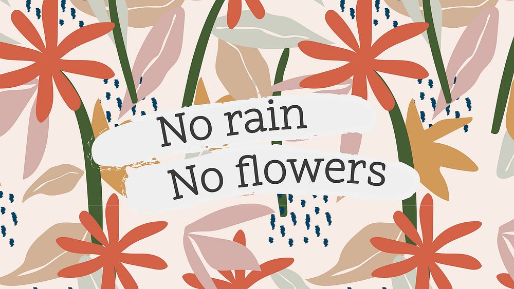 Quote blog banner template, editable inspirational message, no rain no flowers vector
