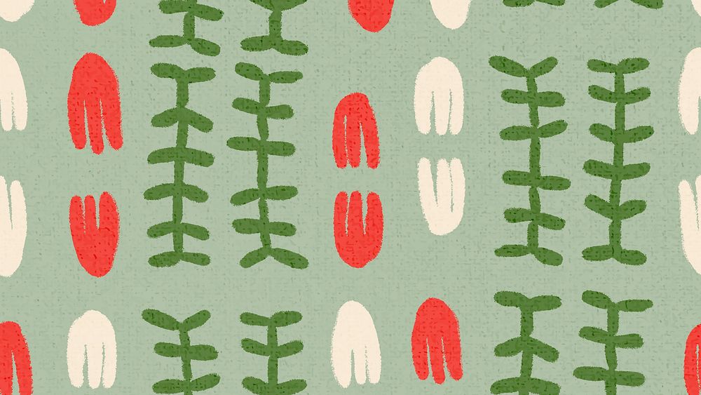 Floral desktop wallpaper, block print pattern background vector in green