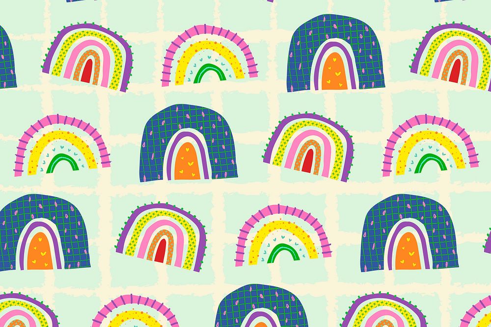 Rainbow pattern, funky doodle pattern background psd