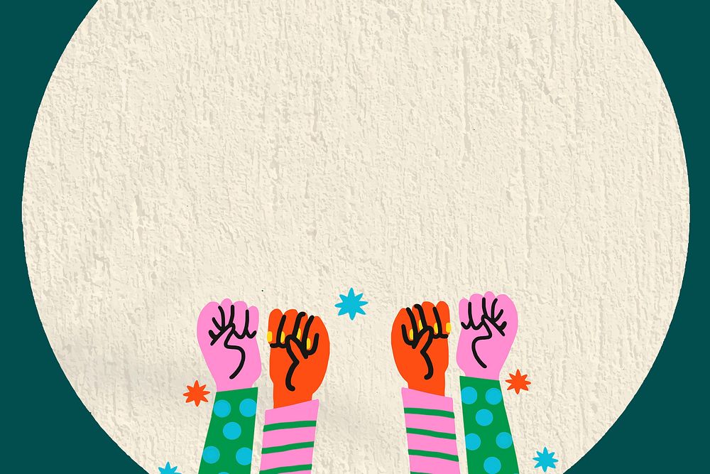 Woman power frame vector, solidarity raised hands