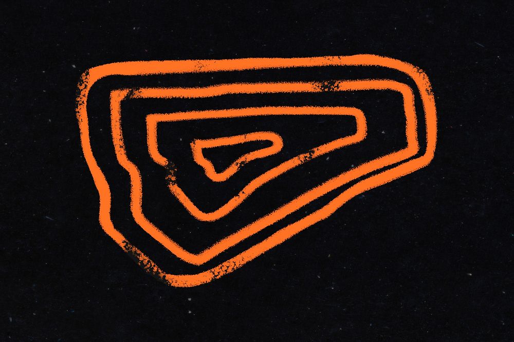 Orange abstract shape sticker, doodle line art design psd