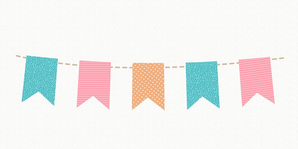 Pastel bunting sticker, cute festive and colorful clipart psd