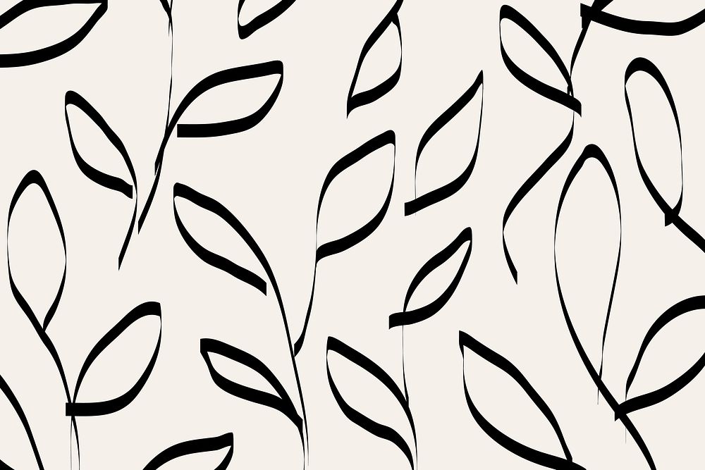 Doodle background, black leaf pattern design vector