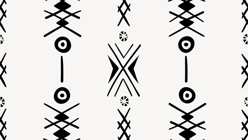 Pattern desktop wallpaper, aesthetic ethnic aztec design, black and white geometric style, vector