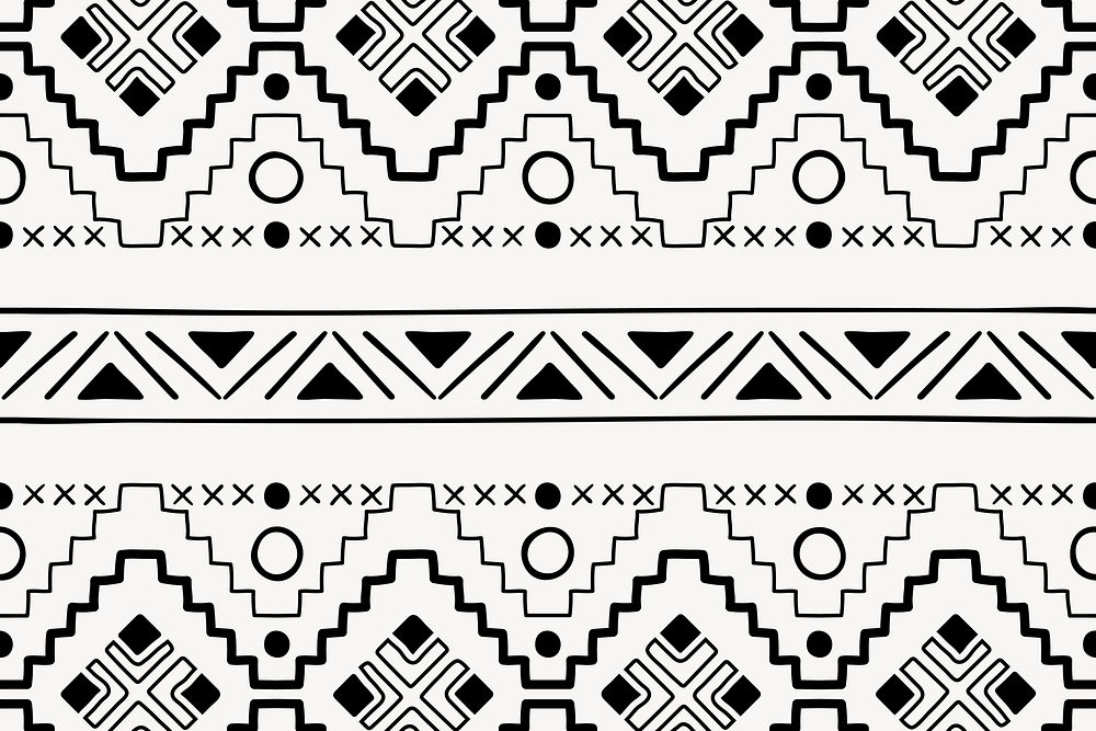 Tribal pattern background, black and white seamless Aztec design, vector