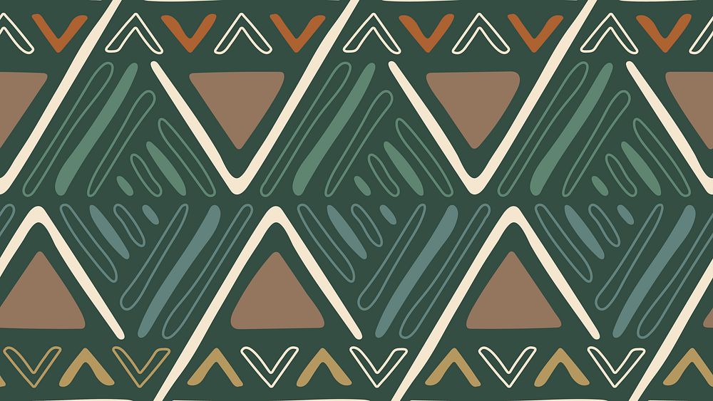 Green desktop wallpaper, aesthetic ethnic aztec geometric pattern, vector