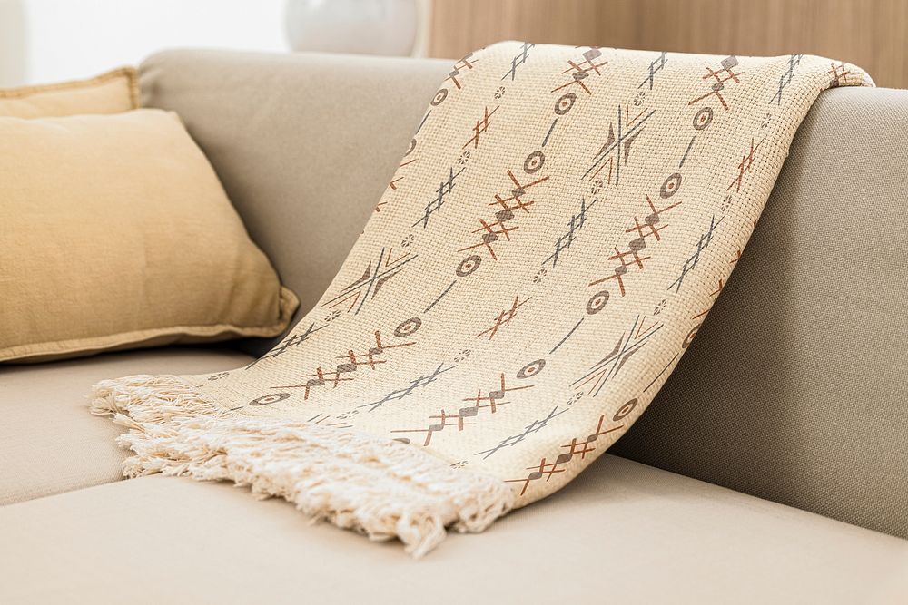Tribal pattern blanket on sofa, home decor