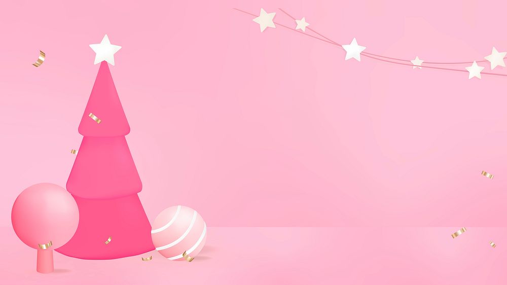 3D Christmas HD wallpaper, cute pink background vector