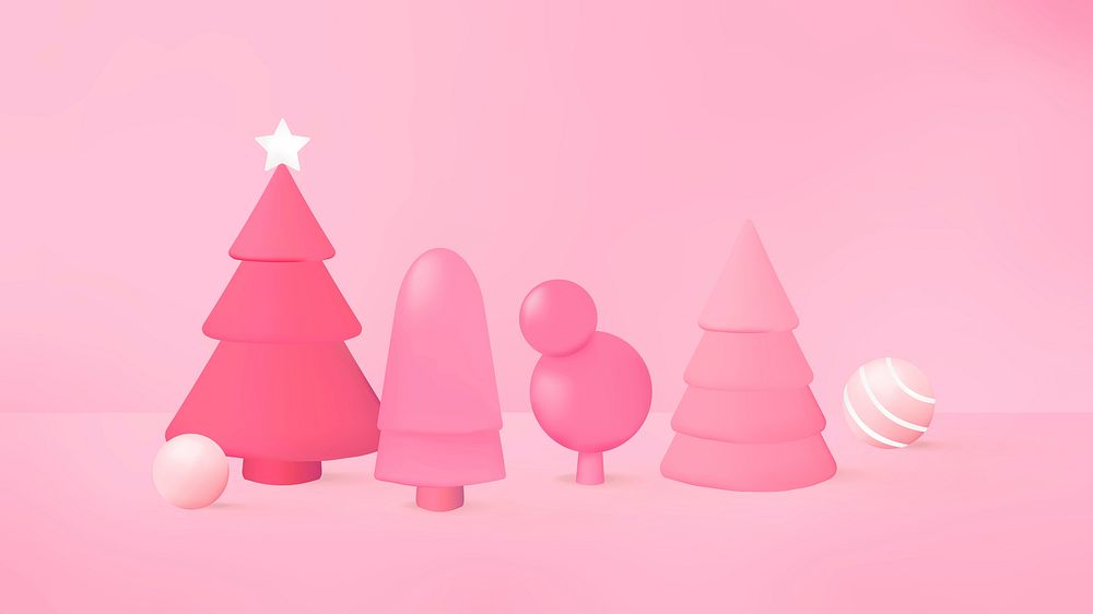 3D Christmas computer wallpaper, cute pink background vector