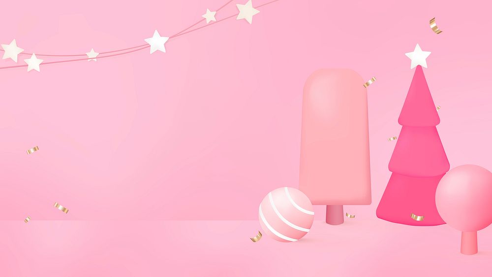 3D Christmas desktop wallpaper, cute pink background vector
