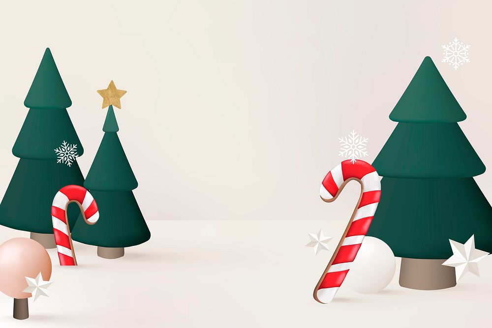 3D winter holidays background, Christmas tree and candy cane vector