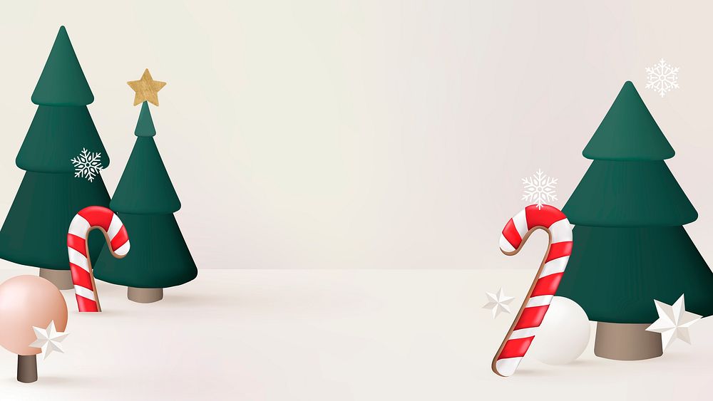 Festive Xmas desktop wallpaper, Christmas tree and candy cane background vector