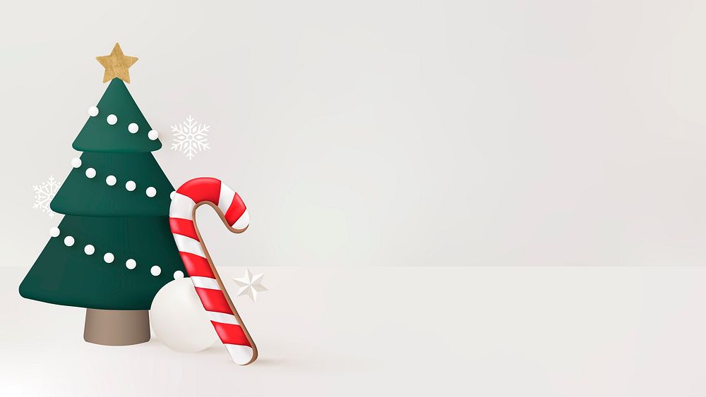 Festive Xmas computer wallpaper, Christmas tree and candy cane background vector