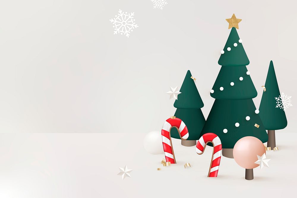 Winter holidays background, 3D Christmas tree and candy cane psd