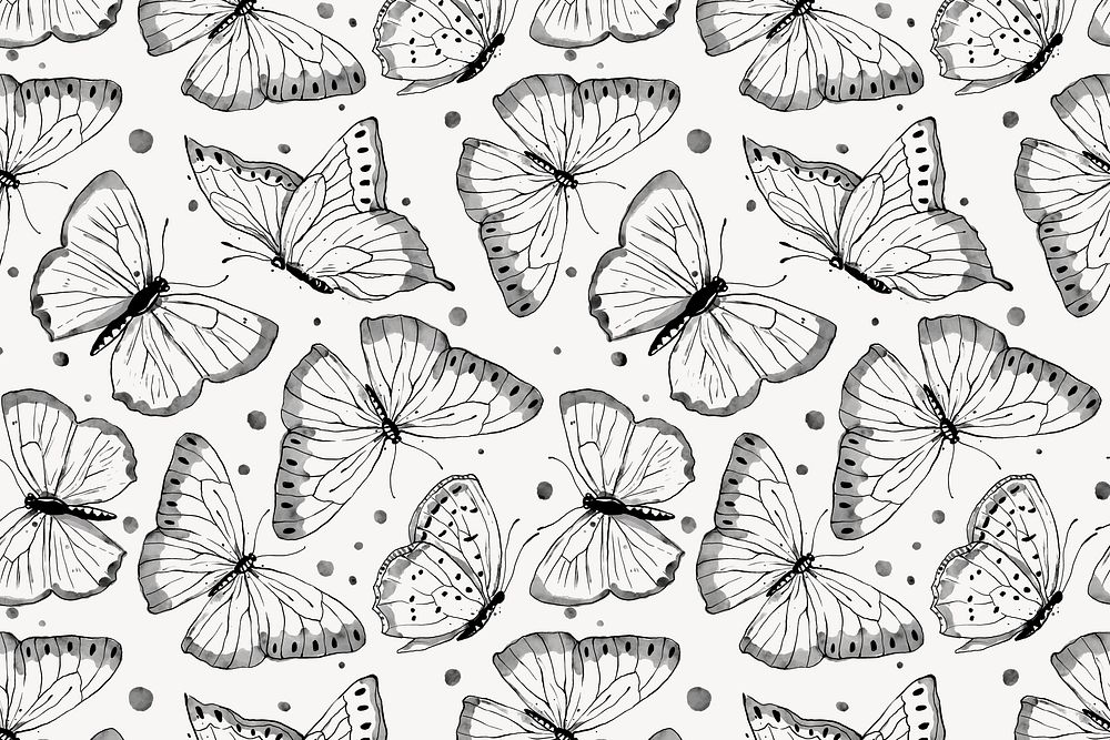 Ink butterfly background, line art pattern design