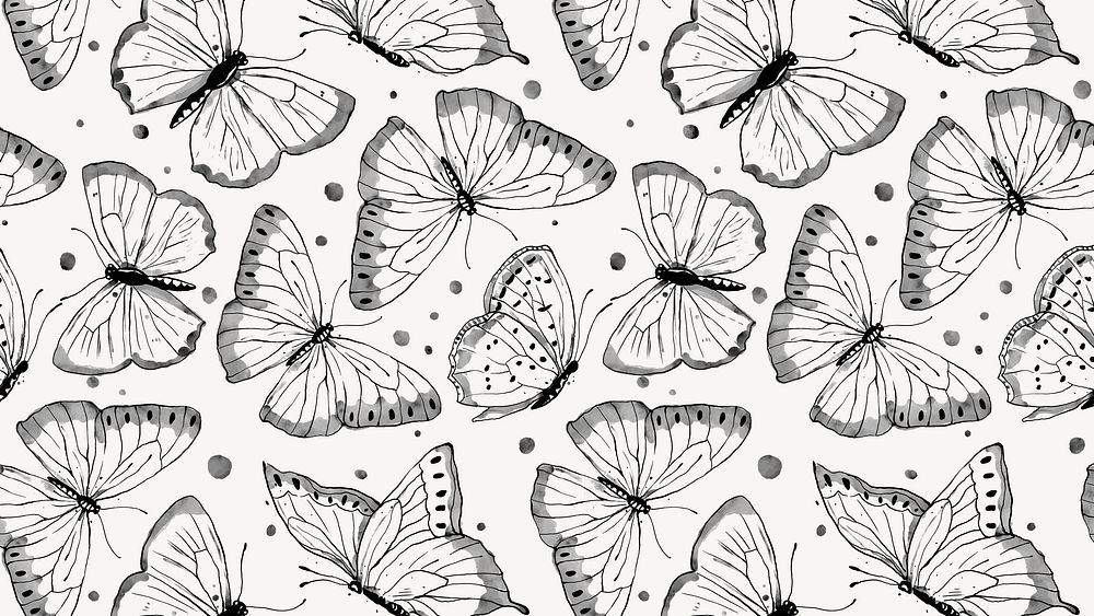 Ink butterfly computer wallpaper, line art design vector