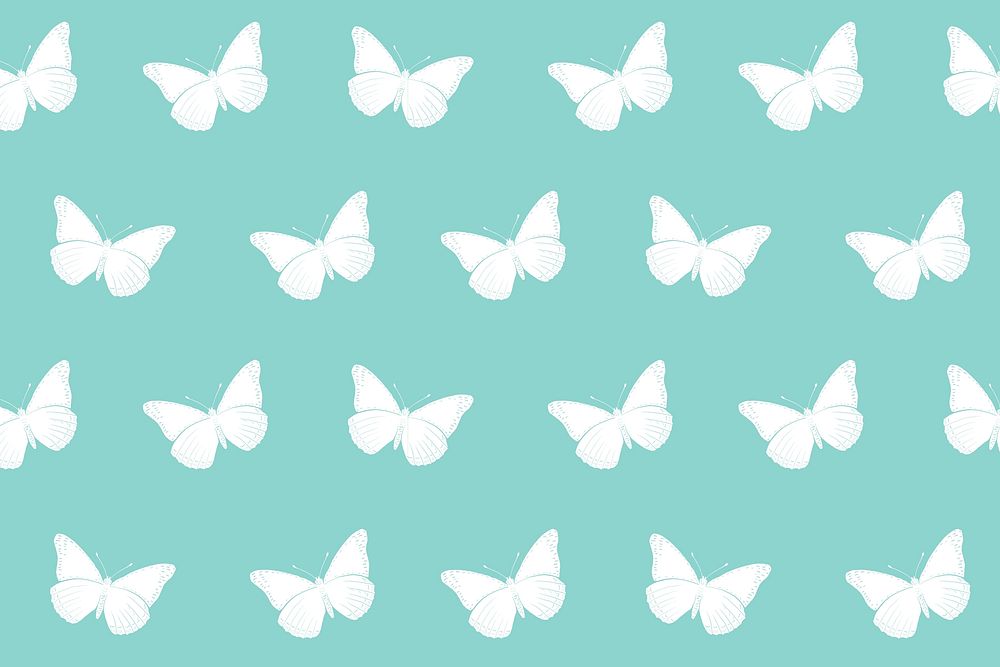 Butterfly background pattern, mint green minimal design vector