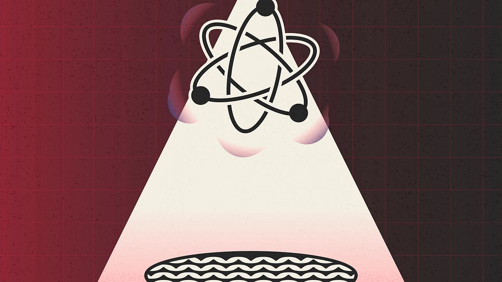 Science desktop wallpaper, surrealistic art on red background vector