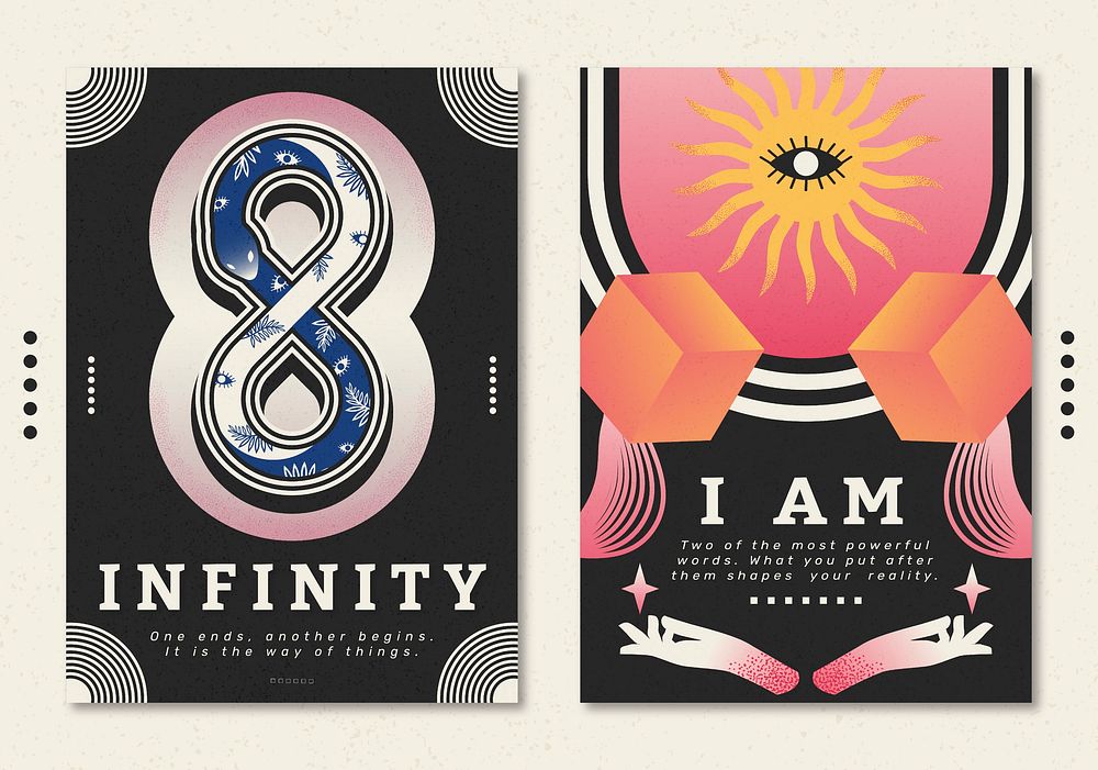 Psychedelic poster templates, surreal art set vector