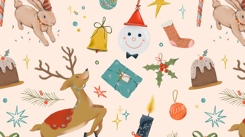 Winter holiday desktop wallpaper, Christmas seamless pattern, cute illustration vector
