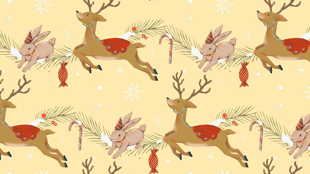 Reindeer desktop wallpaper, Christmas seamless pattern background vector