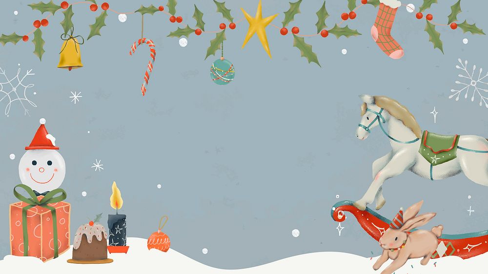 Christmas desktop wallpaper, cute frame, winter holiday illustration vector