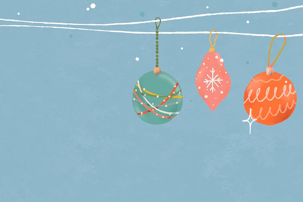 Christmas blue background, baubles border, winter holidays illustration