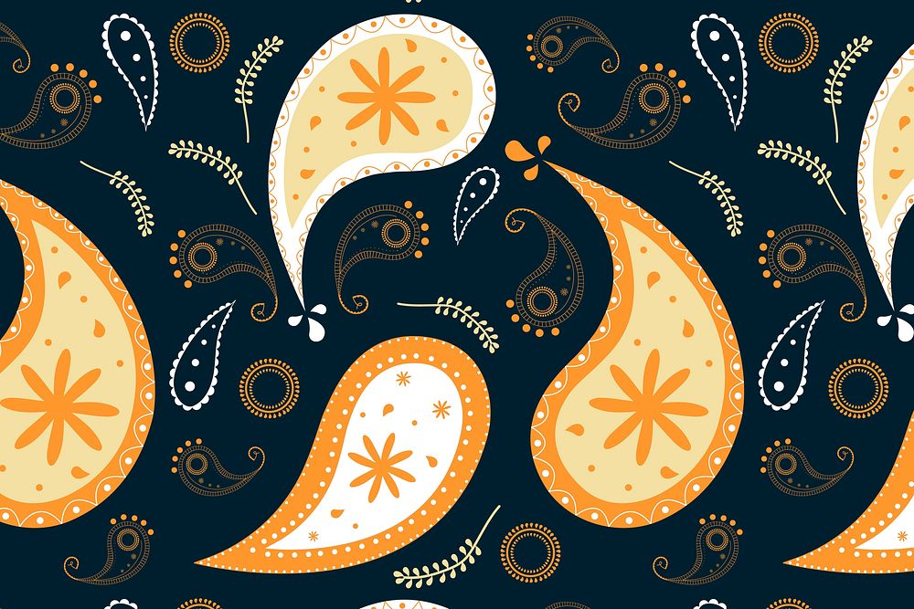 Cute paisley background, floral pattern in abstract orange vector
