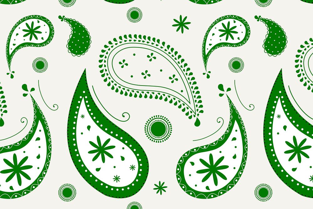 Colorful paisley background, green Indian abstract pattern vector