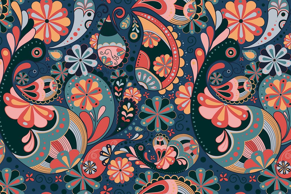 Retro paisley background, aesthetic floral pattern vector