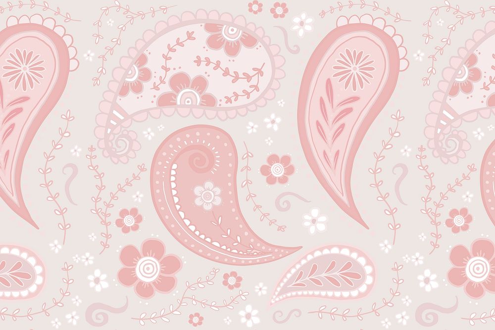 Feminine pattern background, pink cute doodle illustration vector