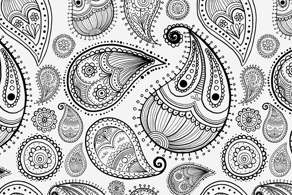 Paisley pattern background, zentangle abstract illustration in black vector