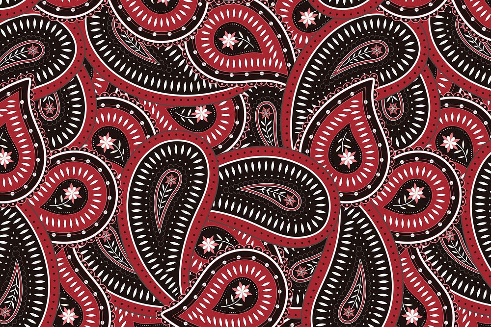 Abstract paisley background, Indian pattern in red and black vector