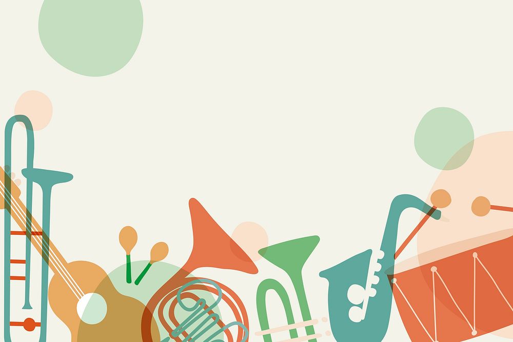 Retro music background, green instrument illustration