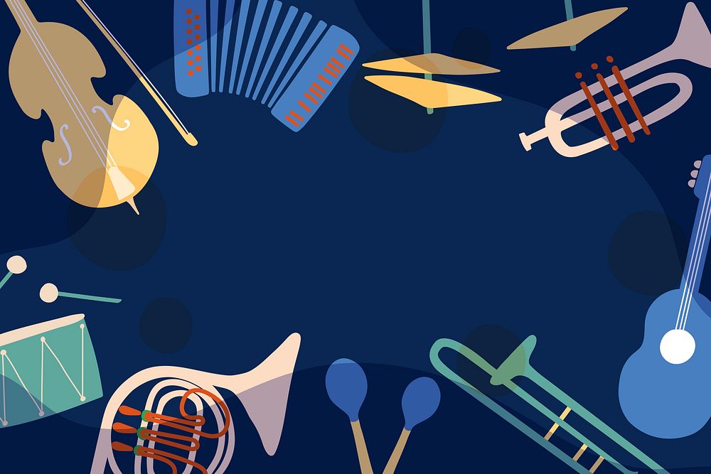 Retro music background, blue instrument illustration