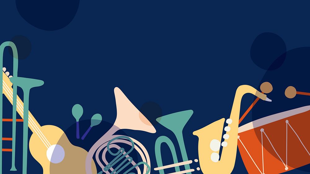Jazz aesthetic HD wallpaper, musical instrument border in blue vector