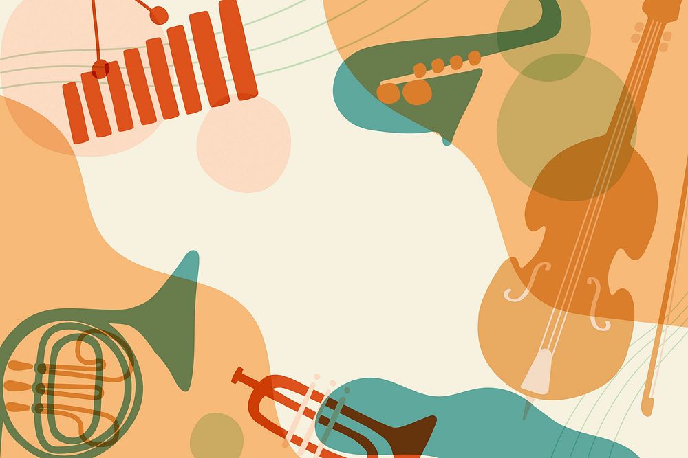 Retro music background, orange pastel instrument illustration vector